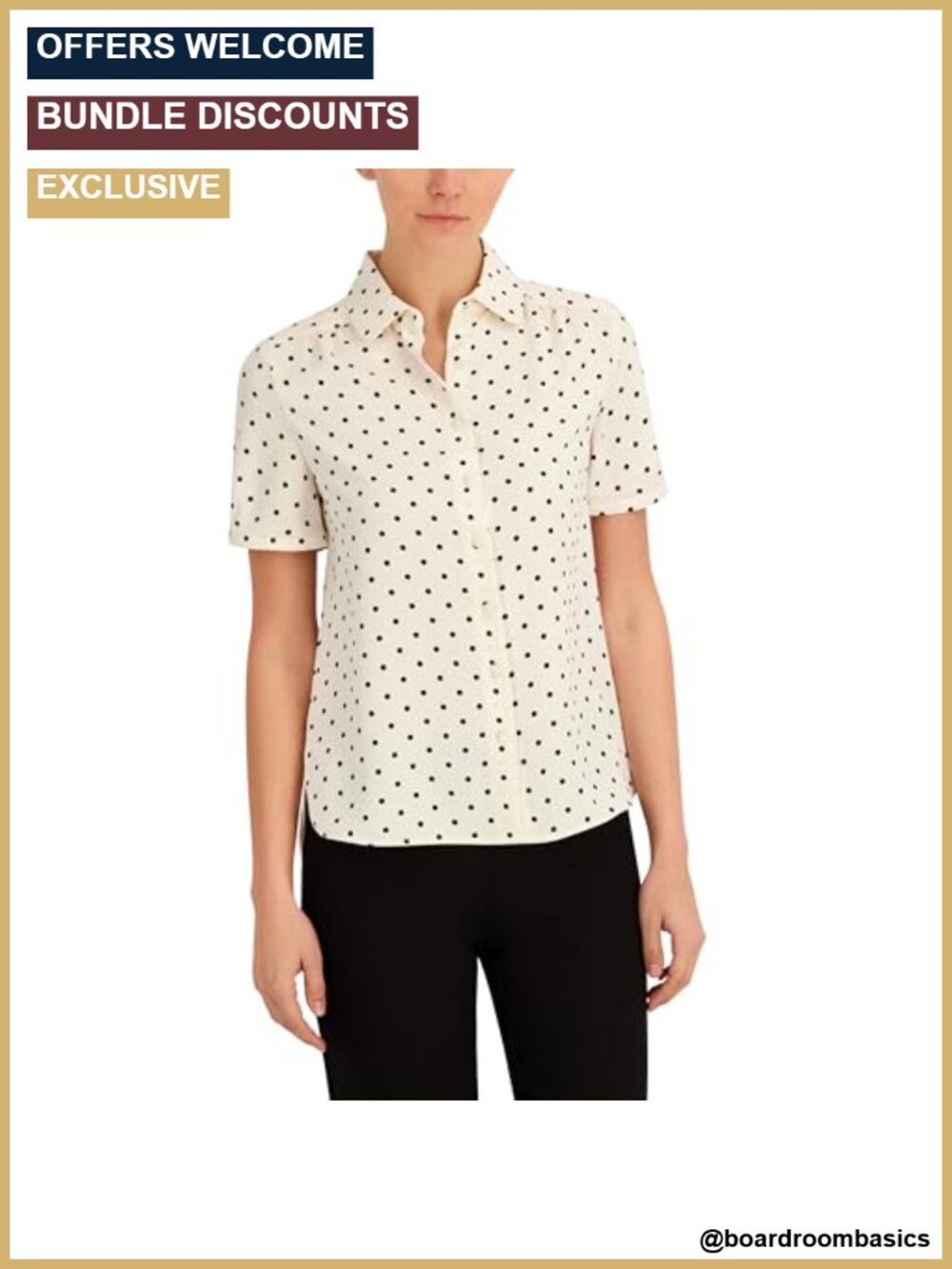 Anne Klein Peter Pan Collar Short Sleeve Blouse Button Down Cotton